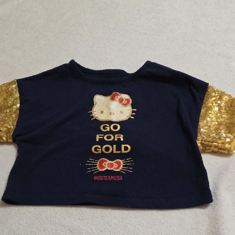 Hello Kitty Navy Blue Tee with Gold Sequin Sleeves
